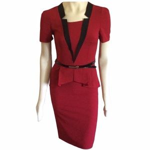 Elegant Red Midi Dress with Black Accents